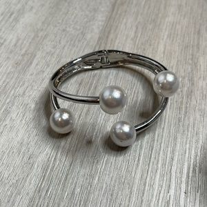 Minimalist Pearl cuff bracelet | Silver Bracelet Faux Pearl | Statement Bracelet